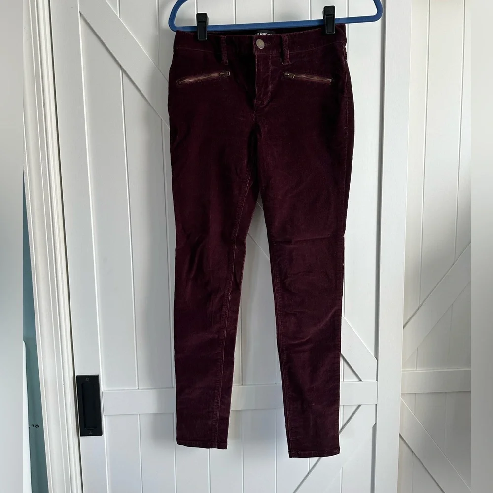 Women's EXPRESS Burgundy Corduroy Leggings Pants Size 2R 2